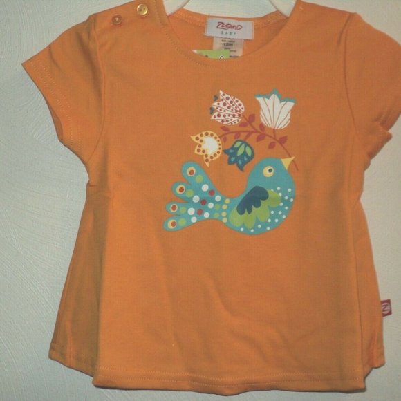 NEW Zutano Balalaika Infant Girl's 12 Months Swing Tee Orange Early Bird - Picture 1 of 3